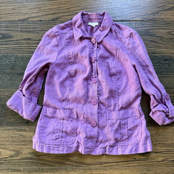 Charter Club Linen Jacket Women’s M Lavender Purple Button Front Roll Tab - Picture 1 of 6